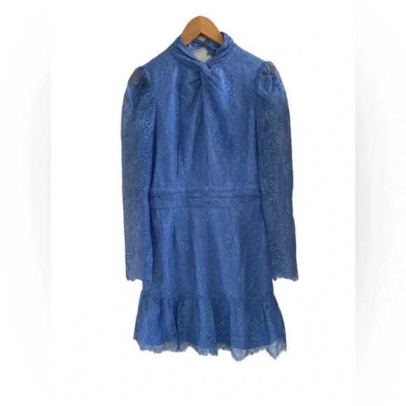 SAYLOR Jayme Lace Mini Long Sleeve Dress In Cornflower Blue Periwinkle Size Sm - Picture 2 of 7